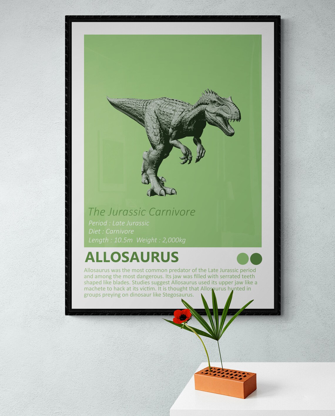 Allosaurus Dinosaur Fact Sheet, Minimalist Design - Image 3