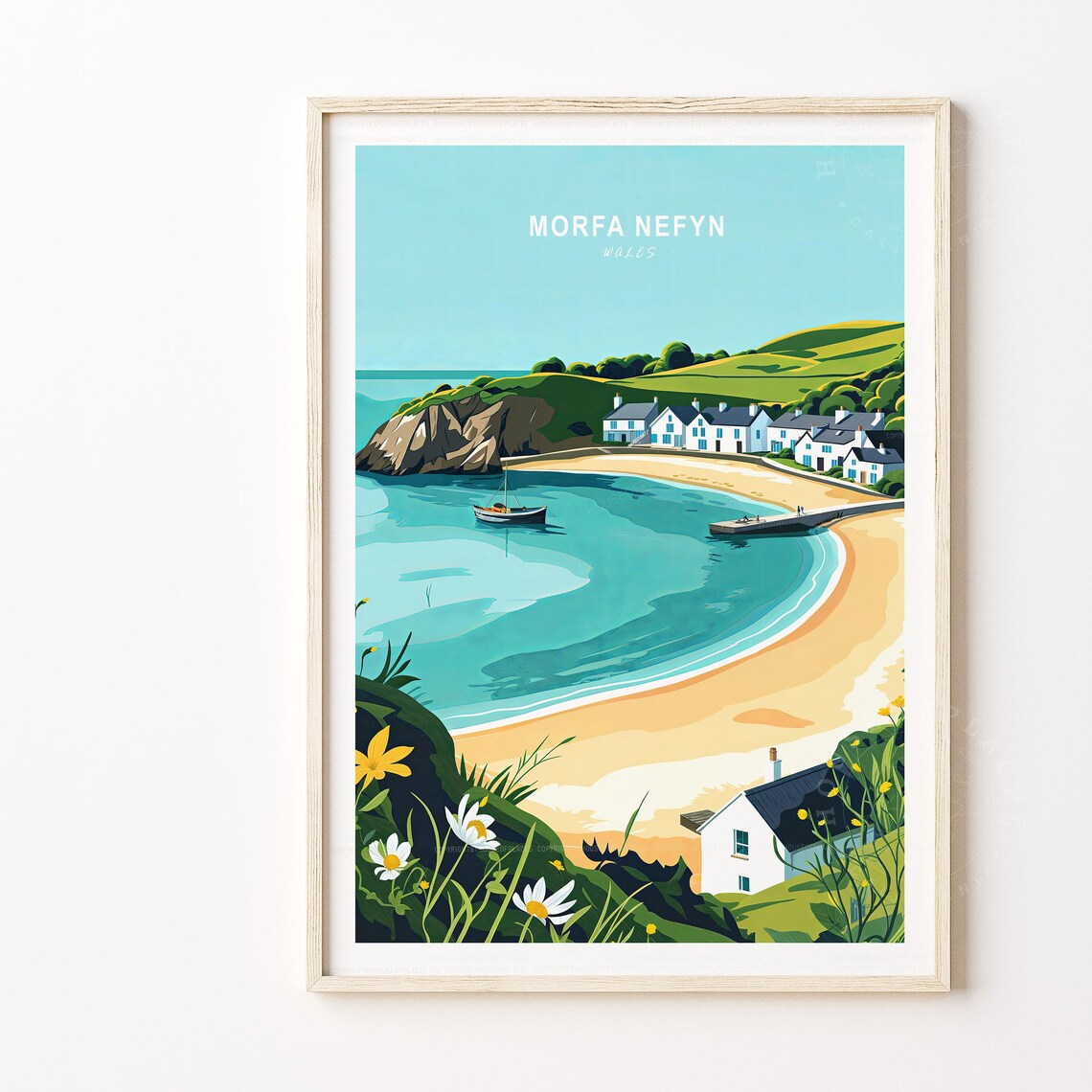 Morfa Nefyn Wales Sunny Coastal Village Beach Cove Travel Poster