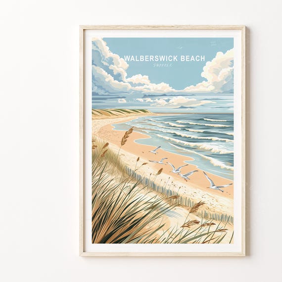 Walberswick Beach Suffolk Travel Poster Wall Art Print Minimalist Cityscape Wedding Gifts