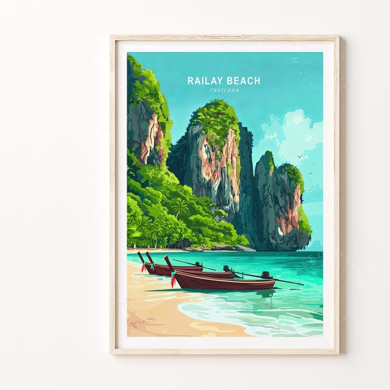 Railay Beach Krabi Travel Print Thailand Poster Wall Art Minimalist Cityscape Home Decor