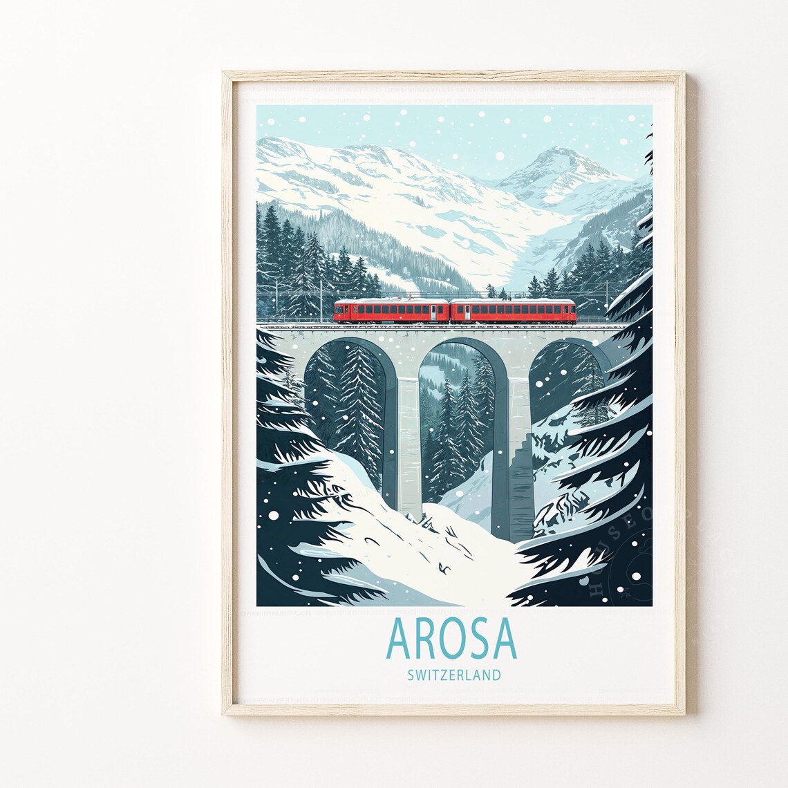 Arosa Switzerland Landwasser Viaduct Red Train Winter Poster