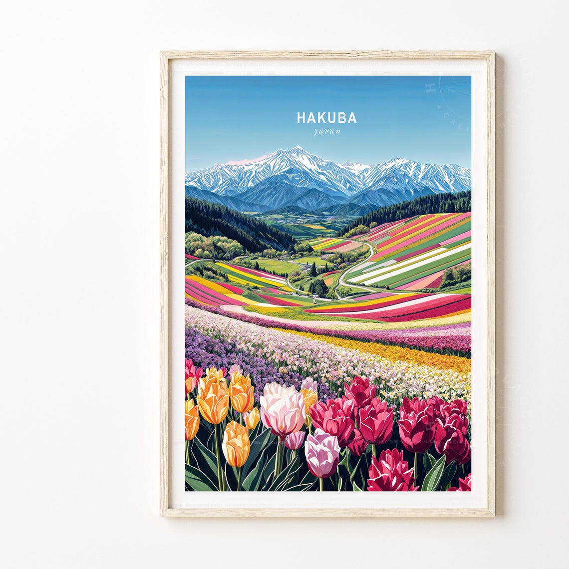 Hakuba Japan Tulip Fields Alpine Valley Scenic Travel Poster