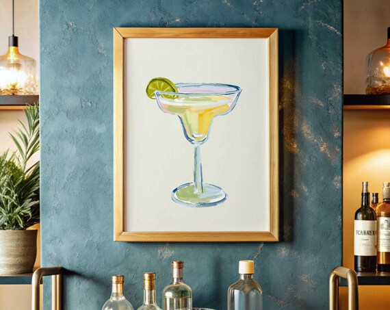 Margarita Cocktail Watercolor Lime Wedge Bar Cart Party Decor Poster