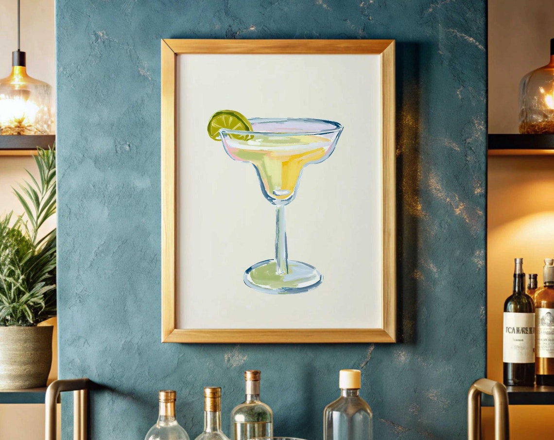 Margarita Cocktail Watercolor Lime Wedge Bar Cart Party Decor Poster