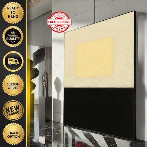 Mark Rothko Inspired Yellow And Black Canvas Bold Color Field Painting For Modern Living Room Decor Ready To Hang