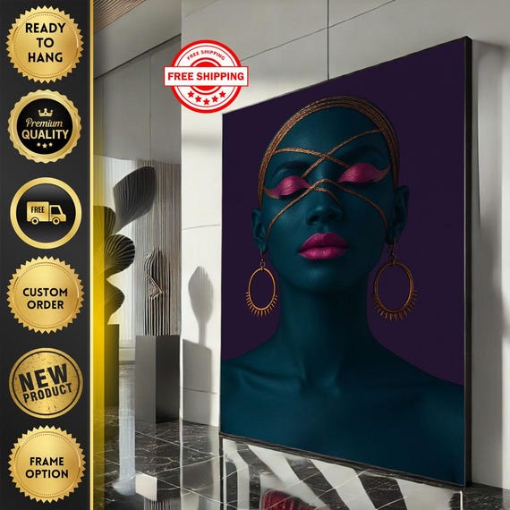 Bold African Woman Portrait Canvas Wall Art Print Modern Living Room Decor Statement Piece