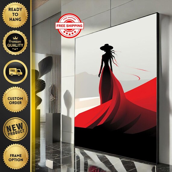 Woman Red Dress Silhouette Elegant Fashion Gown Decor Poster