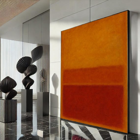 Mark Rothko Inspired Orange And Red Canvas Bold Color Field Painting For Contemporary Living Room Decor