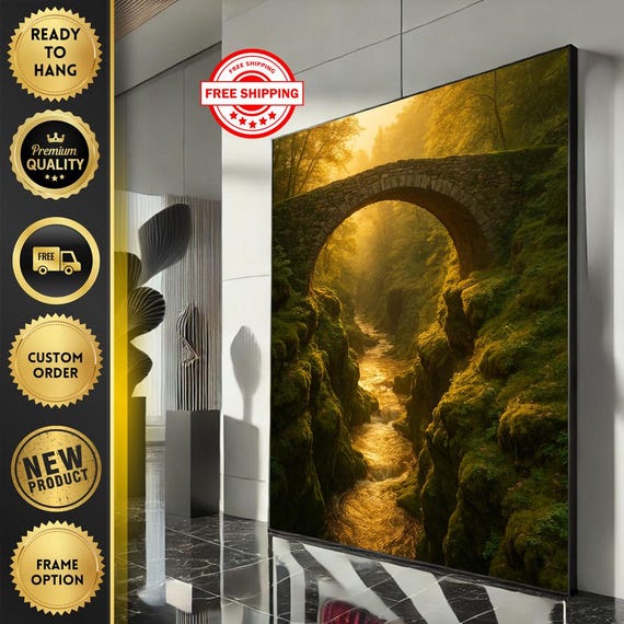 Mystical Stone Bridge Canvas Wall Art Print Nature Inspired Living Room Decor Ready To Hang Statement Piece