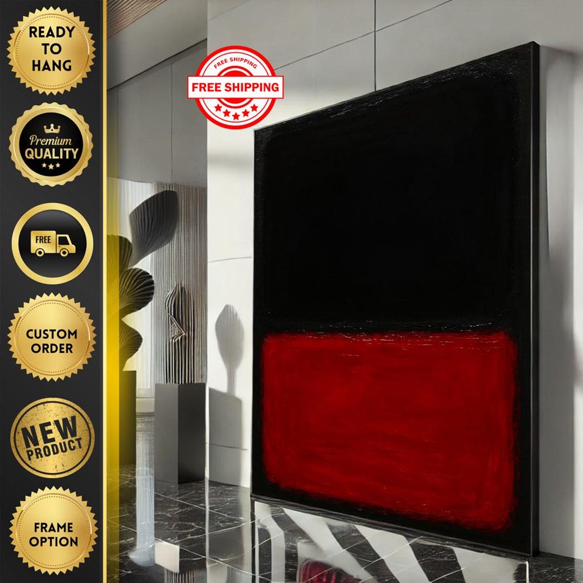 Rothko-Inspired Black and Red Bold Dramatic Color Field Poster