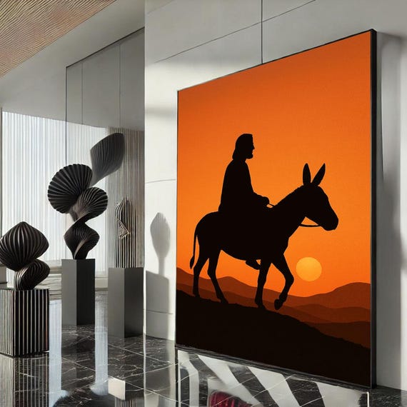 Sunset Cowboy Silhouette Canvas Wall Art Print Modern Western Living Room Decor Statement Piece