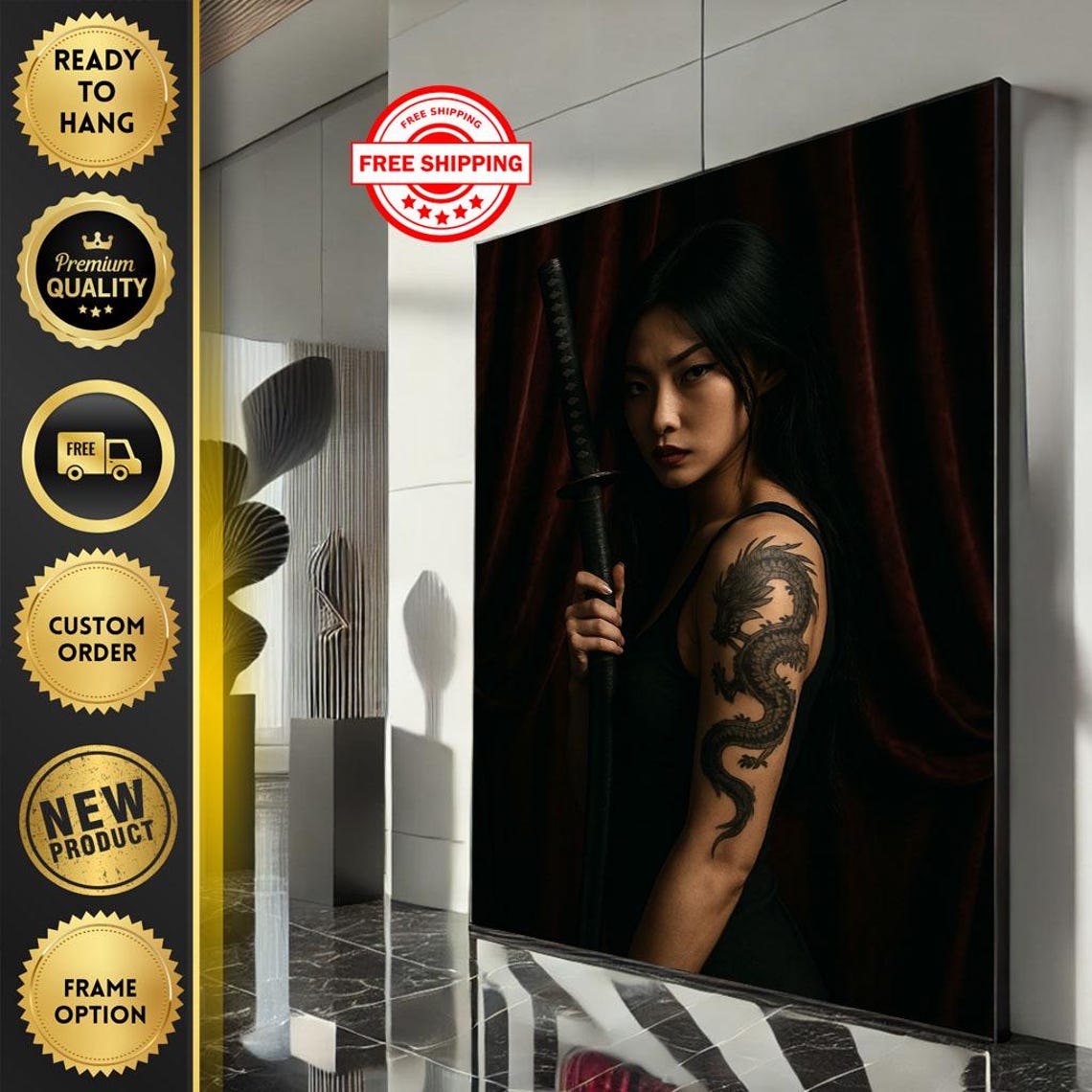 Fierce Warrior Woman Canvas Wall Art Print Dramatic Living Room Decor Statement Piece