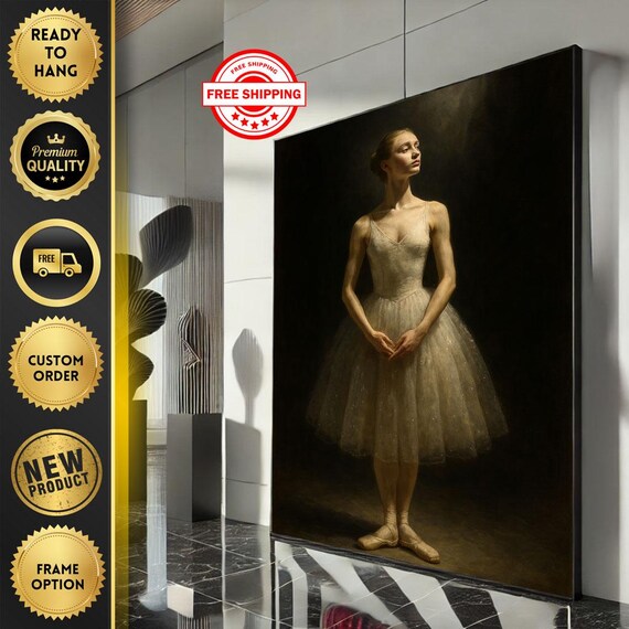 Elegant Ballerina Portrait Canvas Wall Art Print Neutral Tones Living Room Decor Ready To Hang Statement Piece
