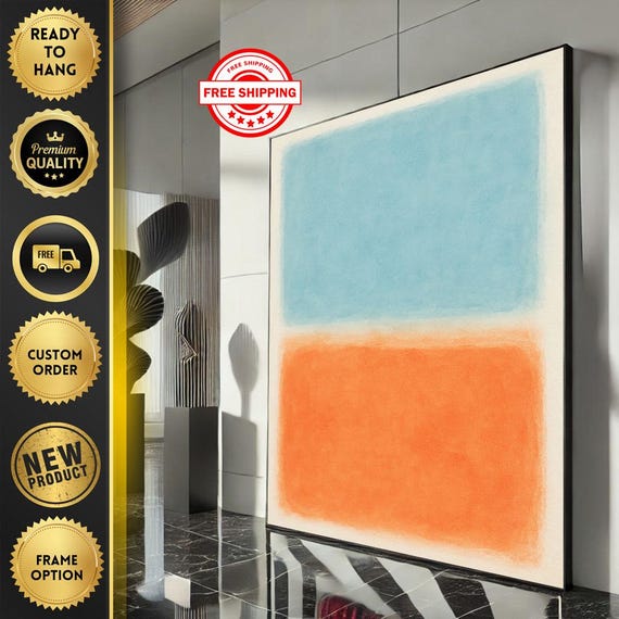 Mark Rothko Inspired Blue And Orange Canvas Bold Color Field Painting For Modern Living Room Decor