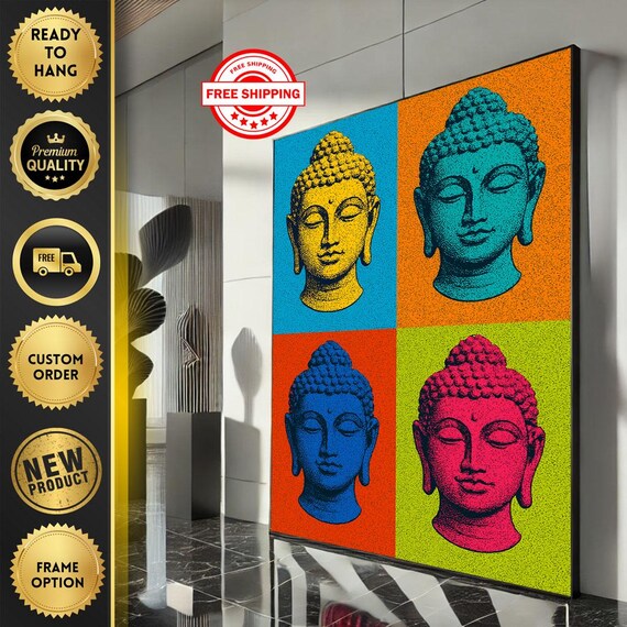 Buddha Pop Art Four Color Grid Neon Modern Spiritual Wall Poster