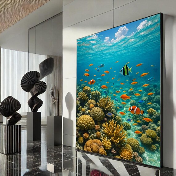 Vibrant Underwater Coral Reef Canvas Wall Art Print Colorful Living Room Decor Statement Piece