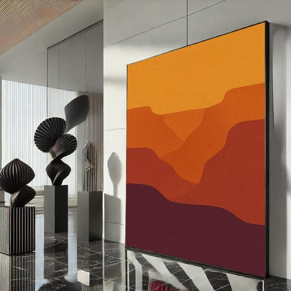 Bold Abstract Landscape Canvas Wall Art Print Orange And Red Living Room Decor Statement Piece For Modern Lovers
