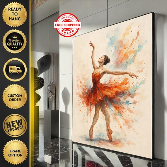 Elegant Ballerina In Motion Canvas Wall Art Print Modern Dance Living Room Decor Ready To Hang