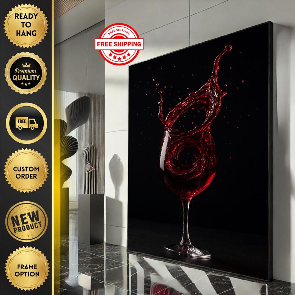 Dramatic Red Wine Splashing from Glass on Black Background Poster