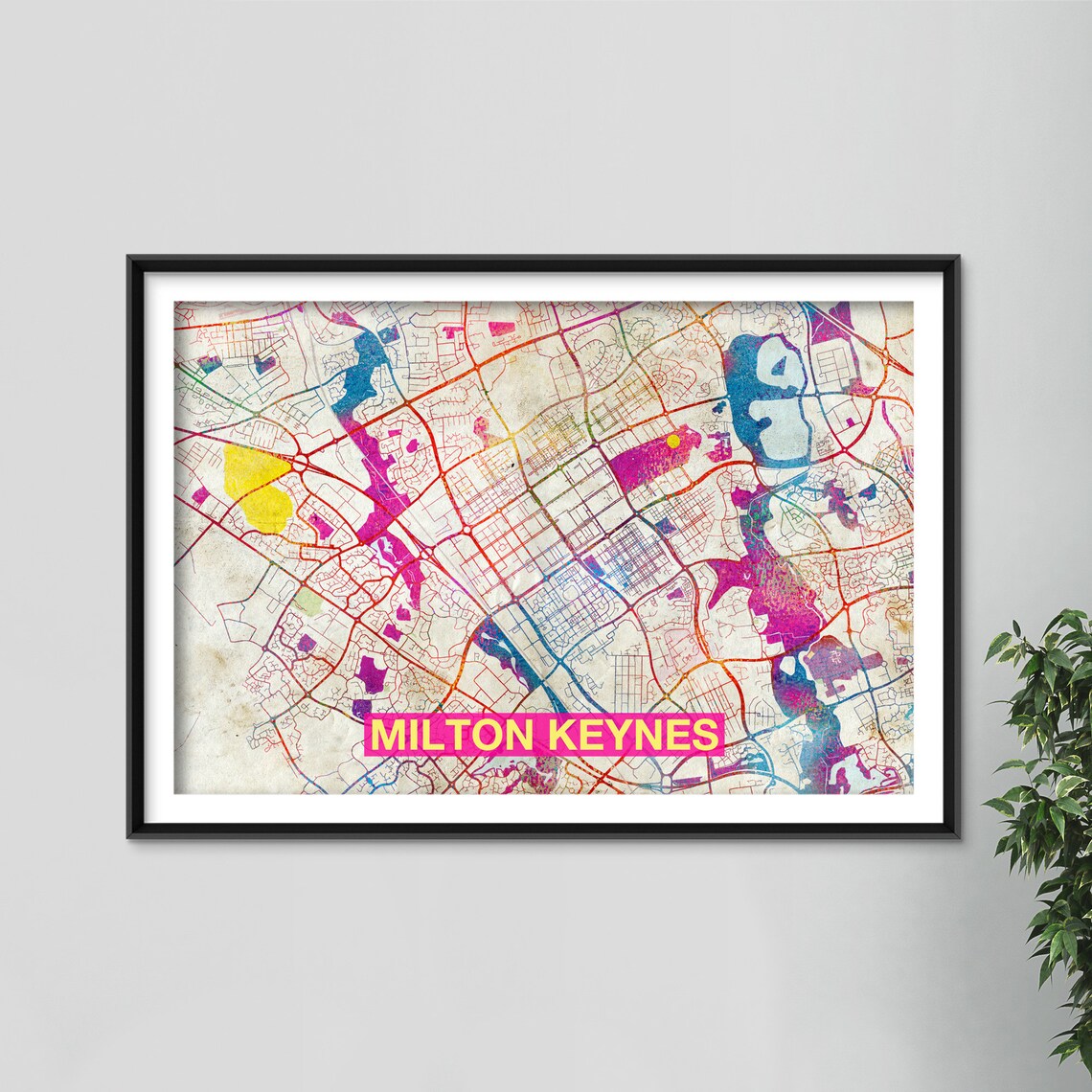 Milton Keynes Map Watercolor Street Map Art Print