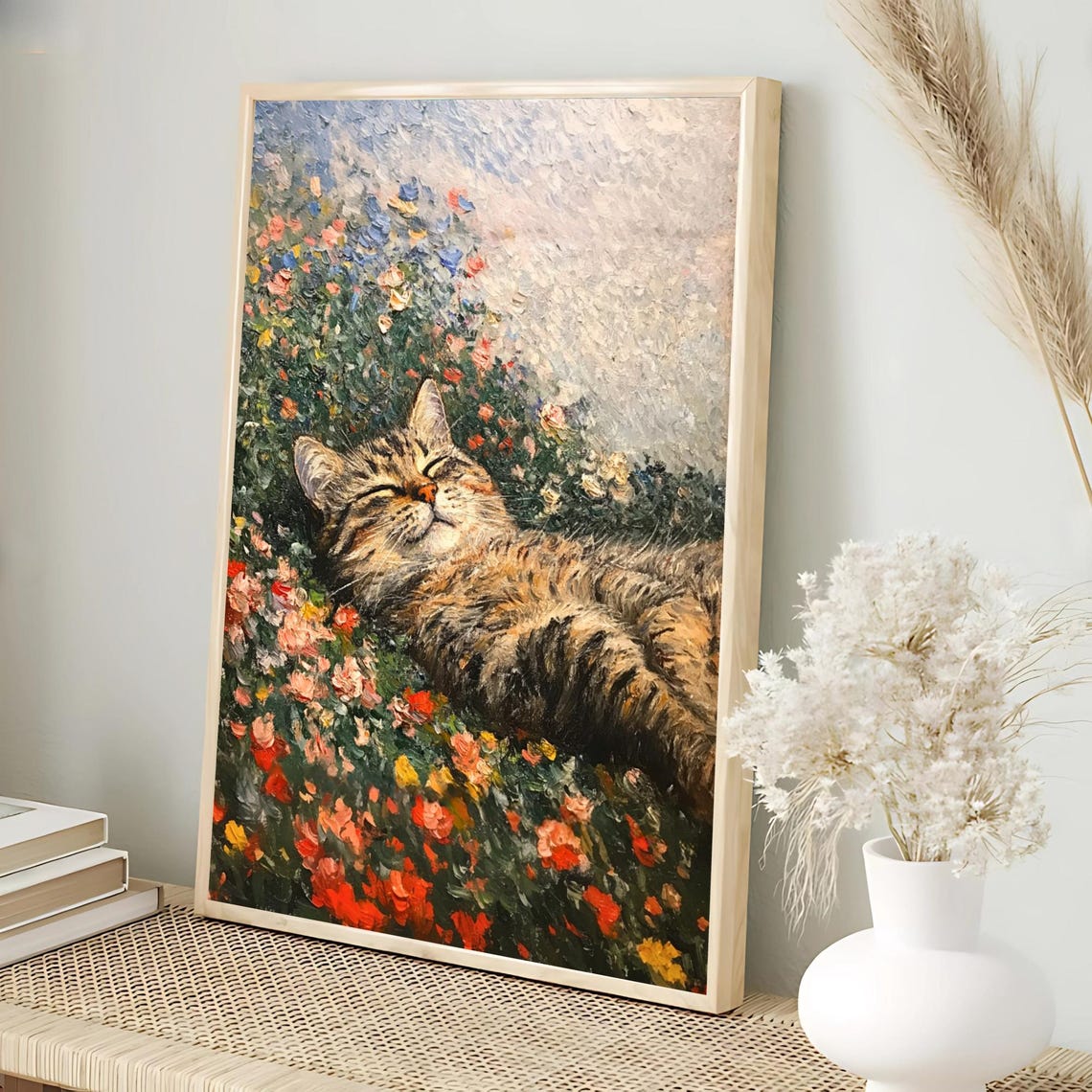 Monet Style Garden Cat Sleeping Among Blooming Flowers Poster - Image 2