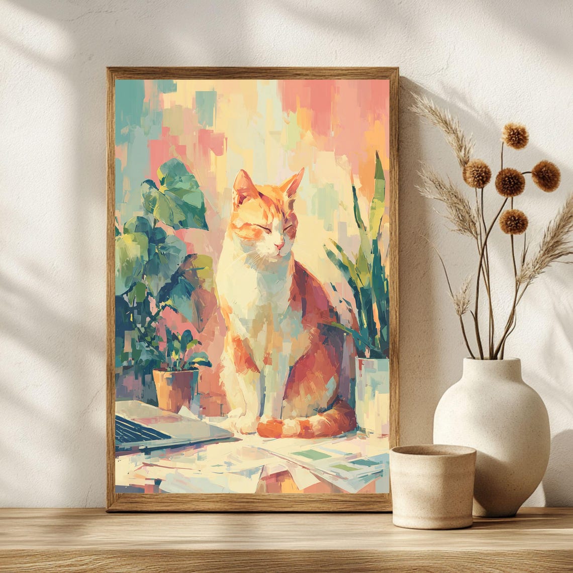 Zen Cat Pastel Impressionist Orange Cat Serene Office Wall Poster