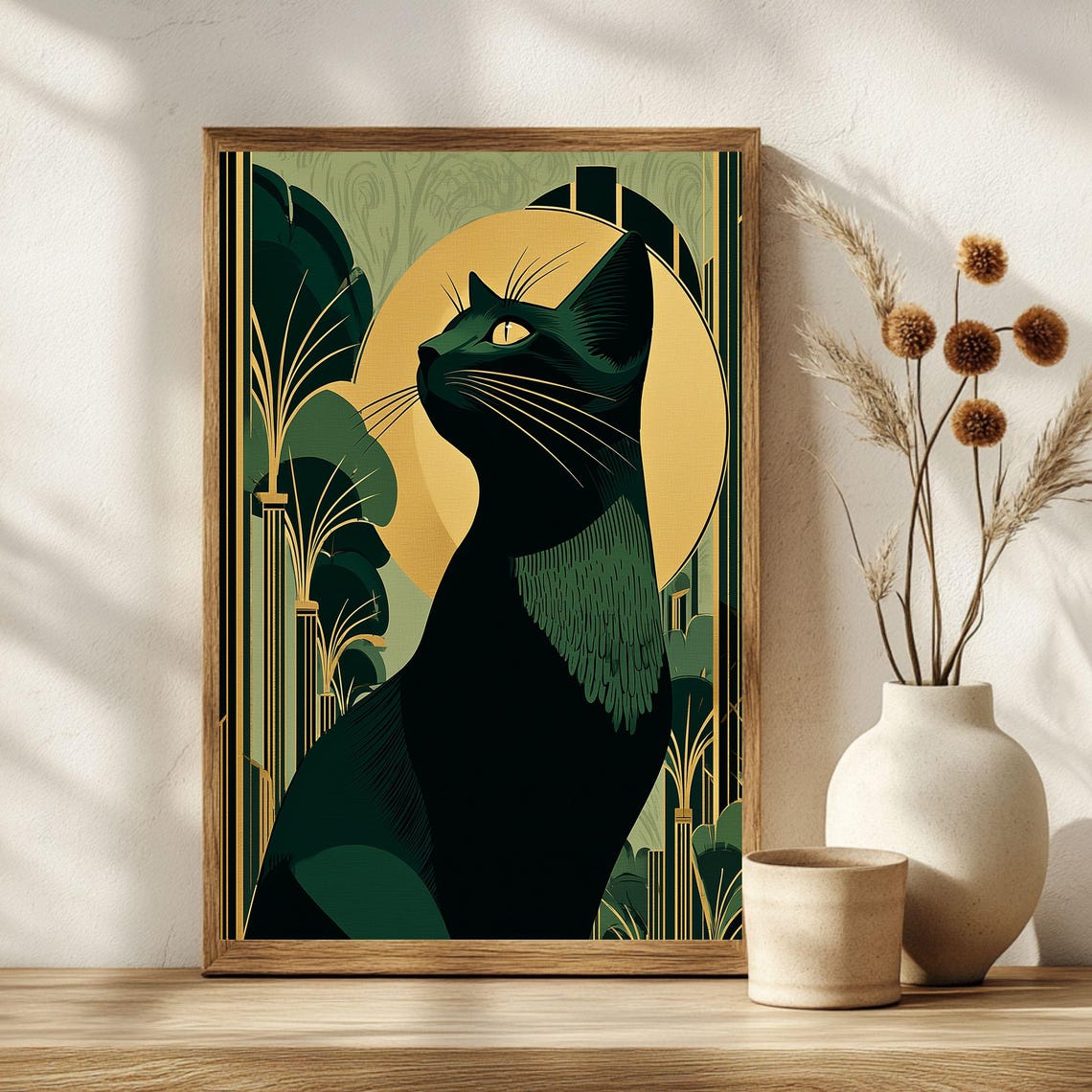 Art Deco Cat Print, Vintage Wall Poster