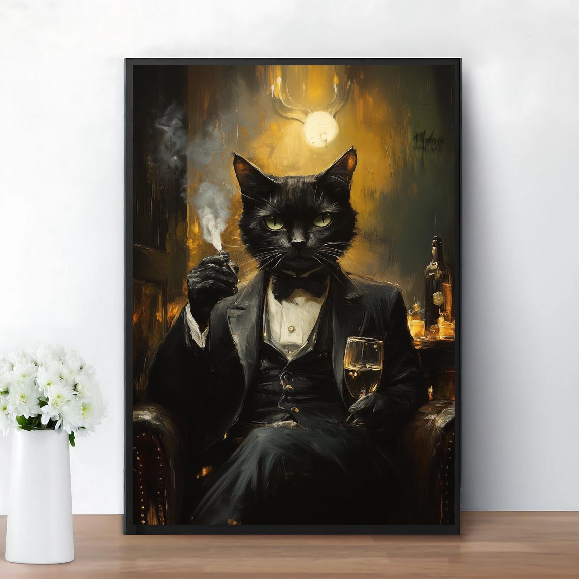 Dapper Black Cat Tuxedo Cigar Champagne Vintage Art Deco Poster - Image 3
