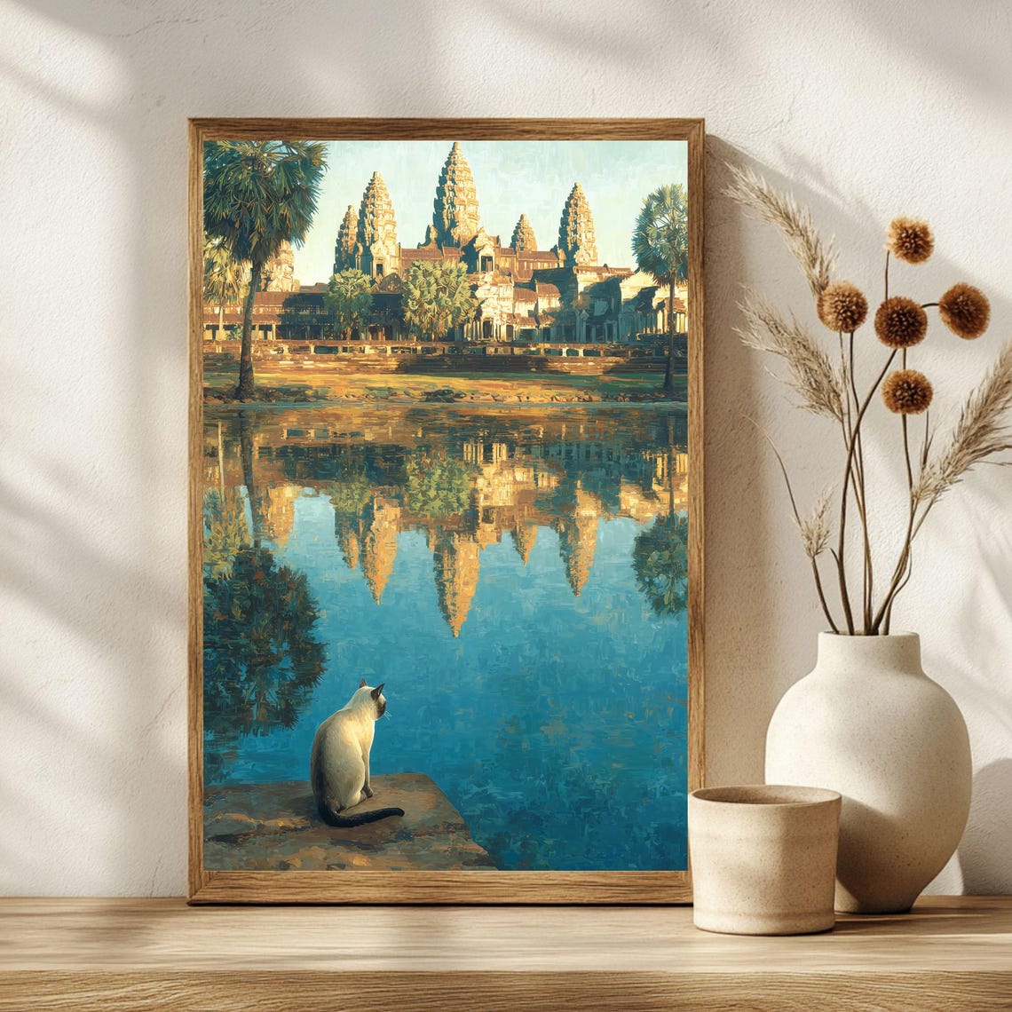 Angkor Wat Siamese Cat Temple Reflection Surreal Morning Poster