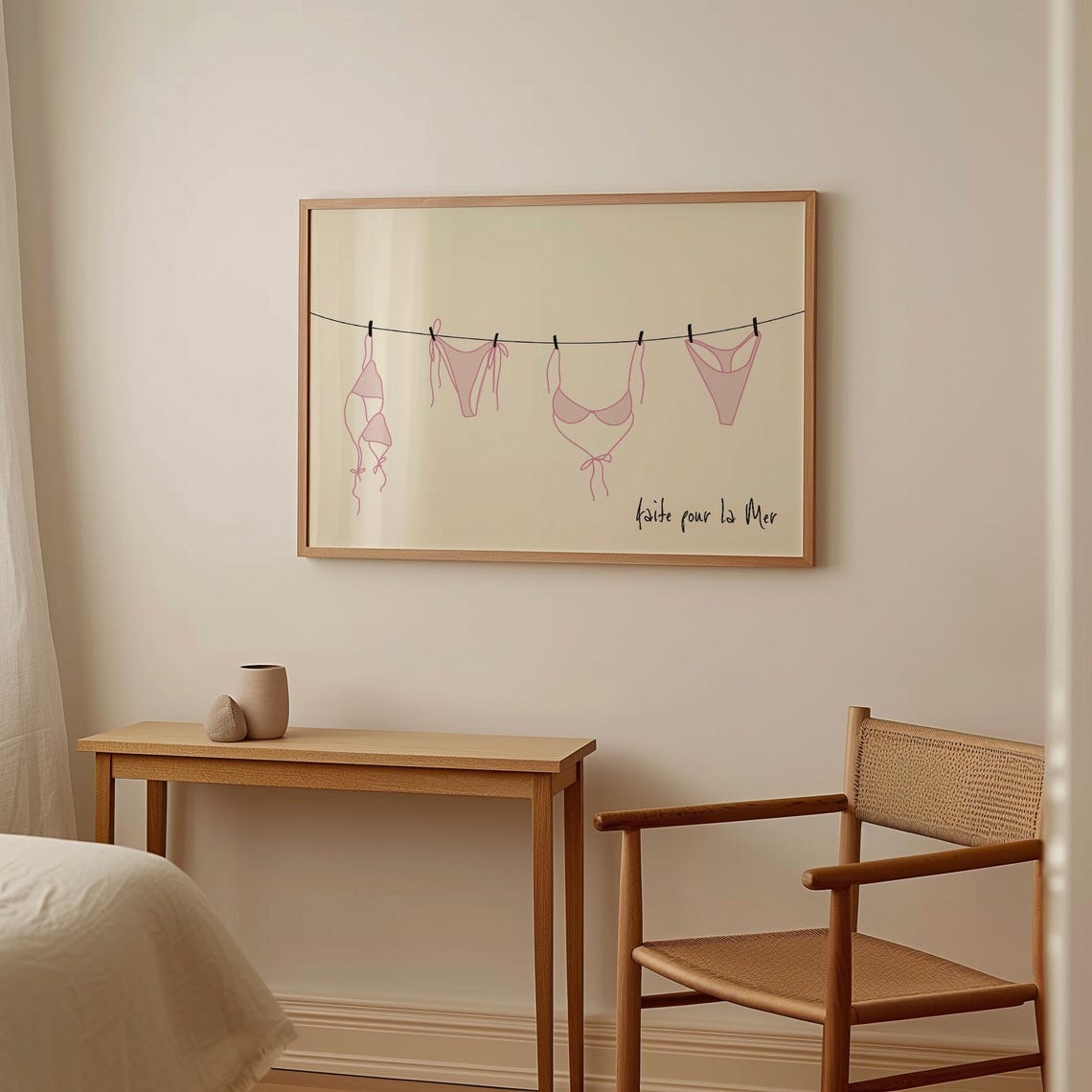 Vintage Apartment Decor Pink Summer Poster Meet Me At The Beach Poster Pink Bikini Hand Drawn Poster Coastal Cowgirl Print French Poster - Image 3