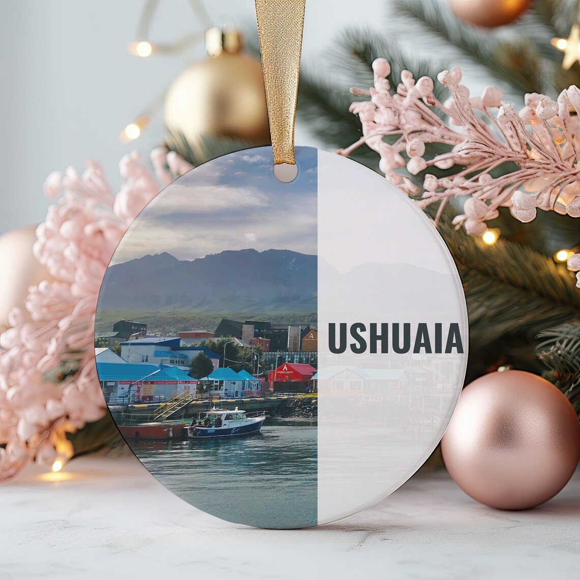 Ushuaia Argentina End of the World Harbor Round Ornament Poster