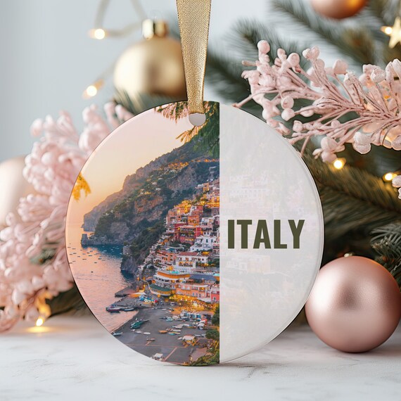 Italy Ornament Amalfi Coast Cliffside Village Sunset Travel Poster