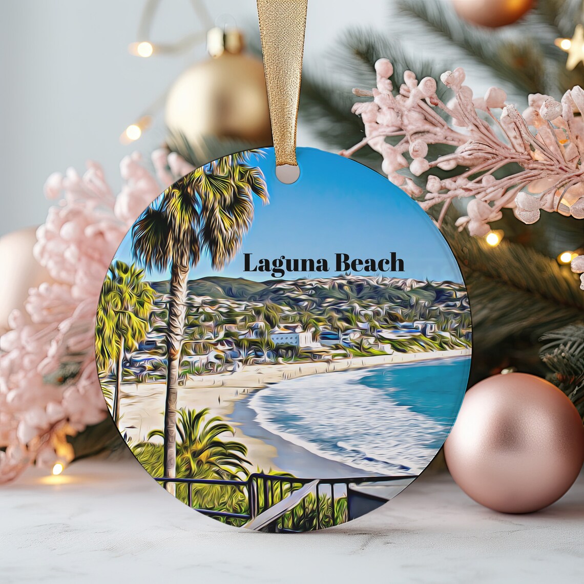 Laguna Beach California Beach Town Palm View Ornament Poster