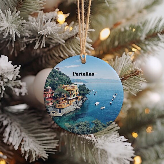 Portofino Italy Round Ornament Colorful Harbor Keepsake Print
