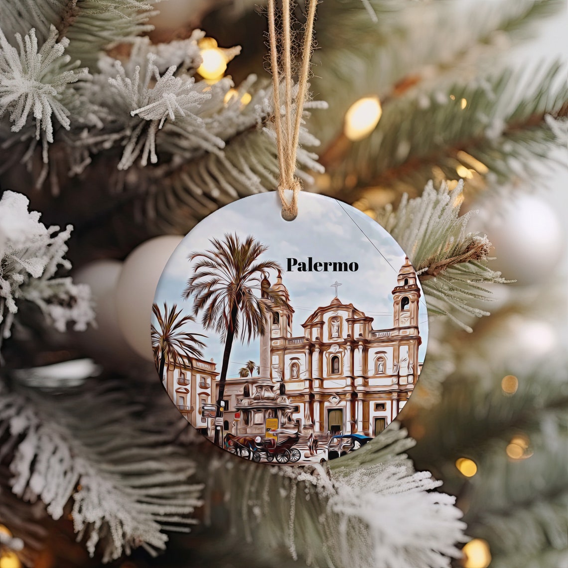 Palermo Cathedral Baroque Church Palm Trees Christmas Ornament Poster