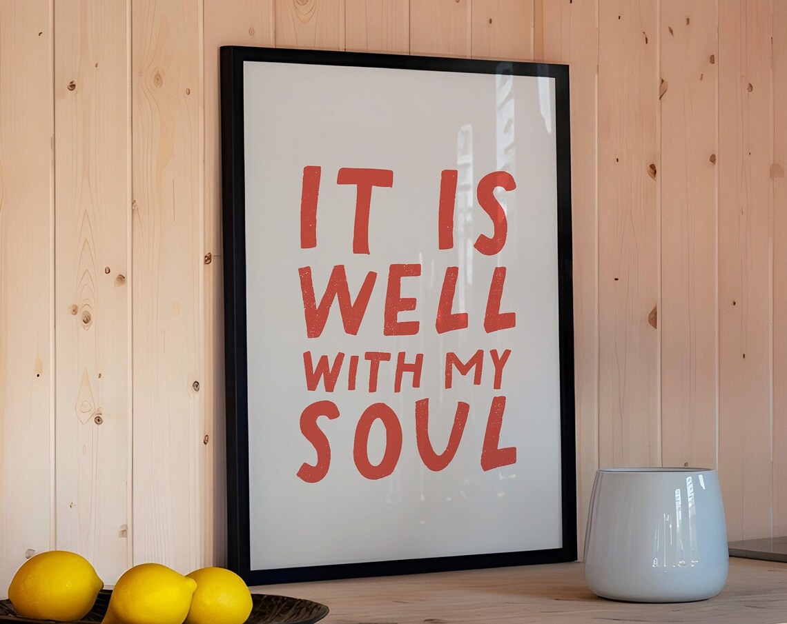 It Is Well With My Soul Red Hand Lettering Hymn Lyric Modern Christian Poster