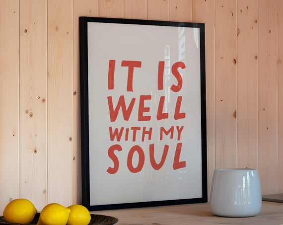 It Is Well With My Soul Red Hand Lettering Hymn Lyric Modern Christian Poster