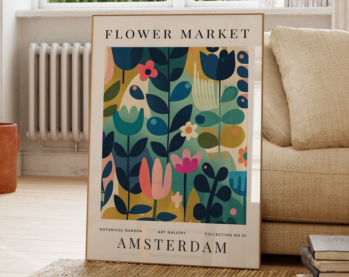 Flower Market Amsterdam Poster, Modern Floral Wall Art