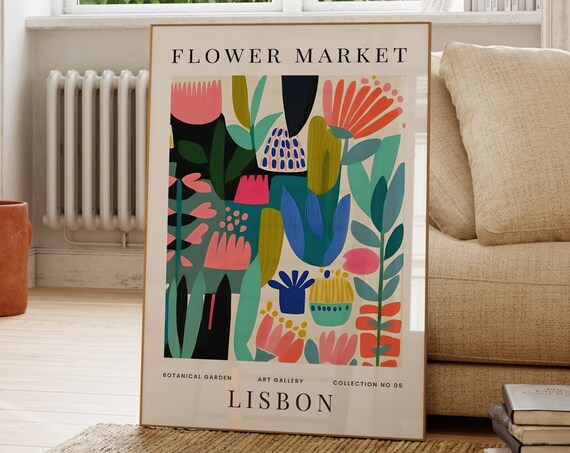 Lisbon Flower Market No 5 Colourful Abstract Botanical Garden Art Poster