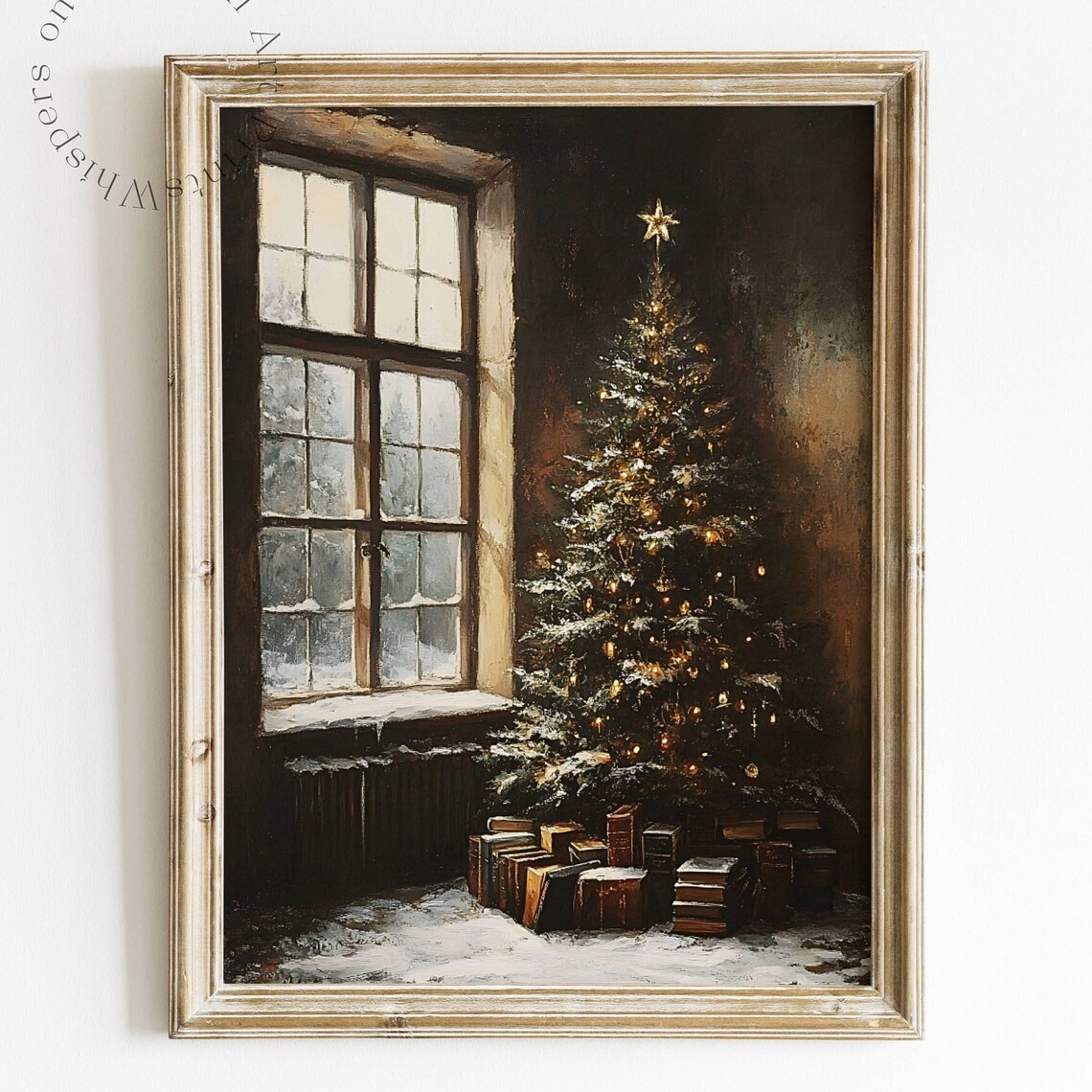 Vintage Christmas Tree Art Print, Dark Cottagecore