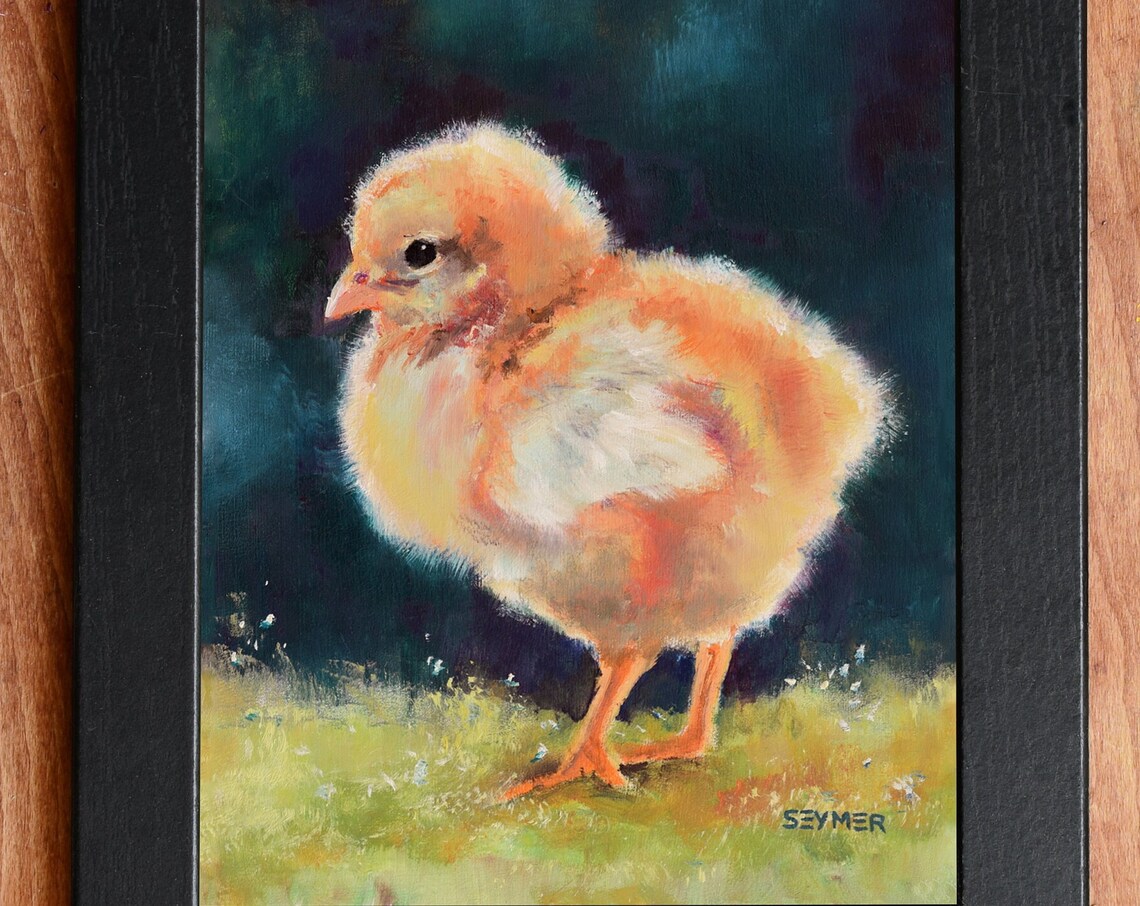 Adorable Fluffy Yellow Chick Oil Painting on a Dark Background Poster - Image 6