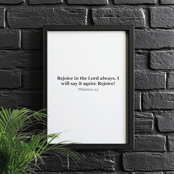Rejoice In The Lord Always Bible Verse Poster Christian Wall Art Inspirational Scripture Faith Decor Quote Minimal