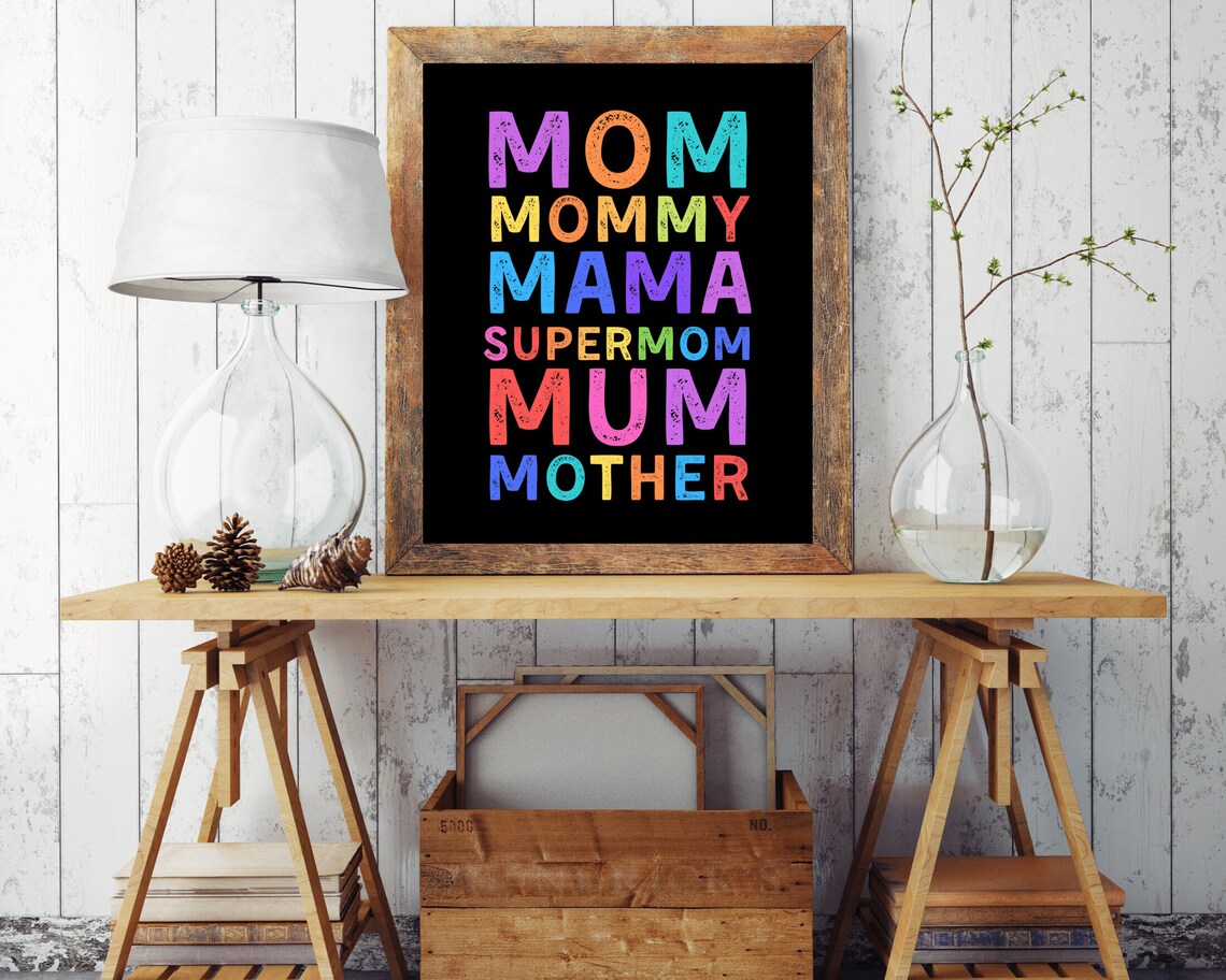 Mom Mommy Mama Supermom Mum Mother Rainbow Text Black Quote Poster - Image 3