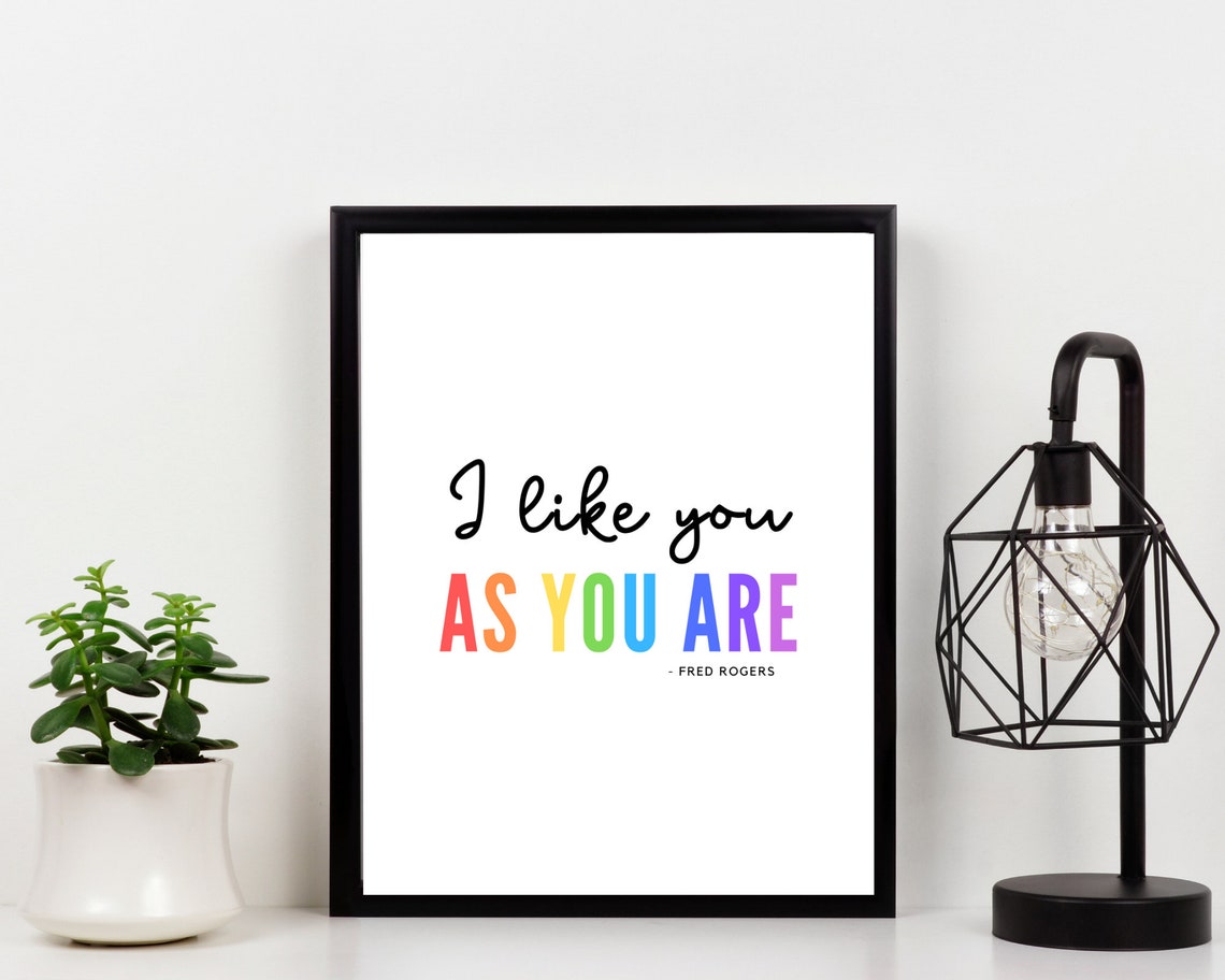 Fred Rogers I Like You As You Are Script Rainbow Quote Wall Art - Image 3