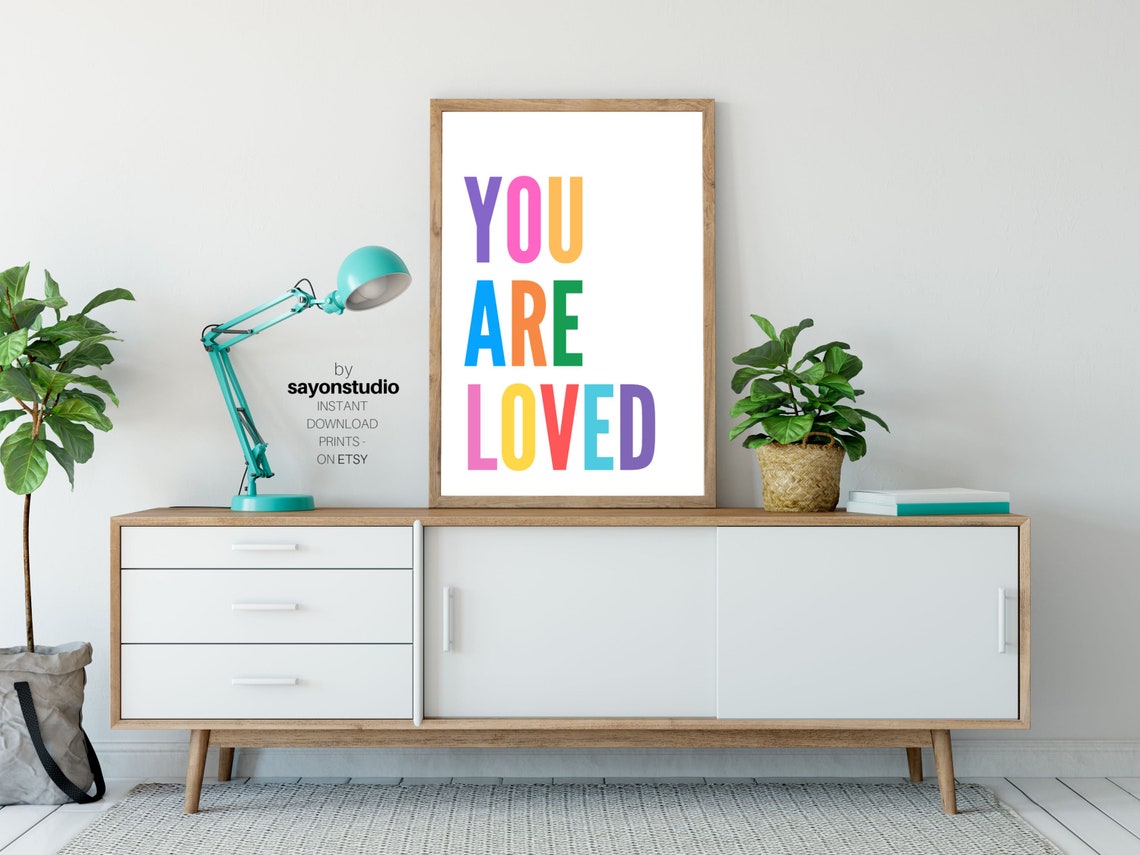 You Are Loved Rainbow Block Letters Positive Nursery Wall Poster - Image 2