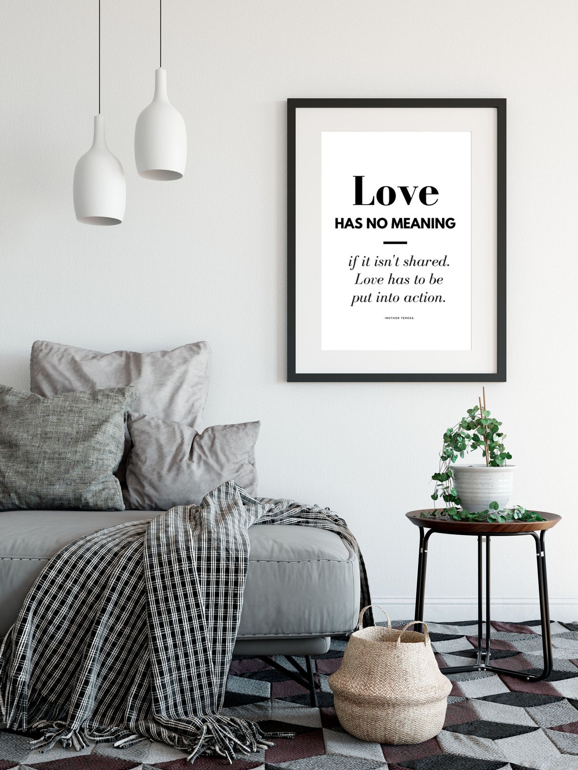 Mother Teresa Love Has No Meaning Quote Minimalist Black White Poster - Image 3