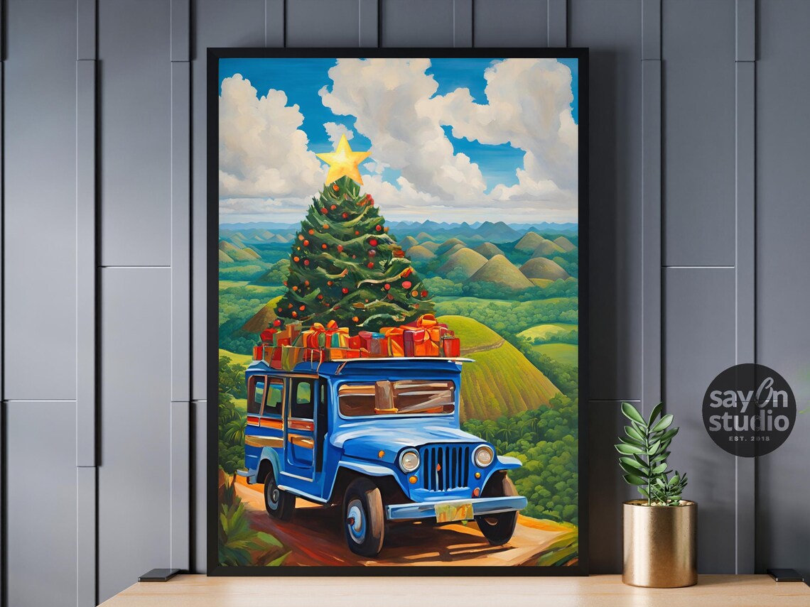 Filipino Christmas Jeepney Ride Through Bohol Chocolate Hills Poster - Image 4