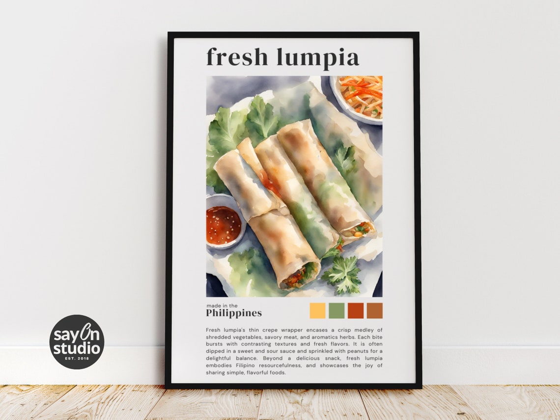 Filipino Fresh Lumpia Spring Rolls Watercolor Kitchen Decor Poster - Image 2