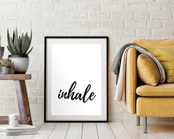 Inhale Black Script Typography Mindfulness Yoga Relaxation Quote Poster