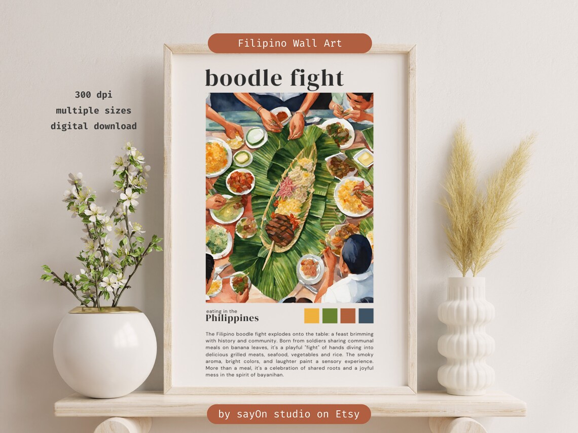 Watercolor Boodle Fight Kamayan Filipino Food Art Print
